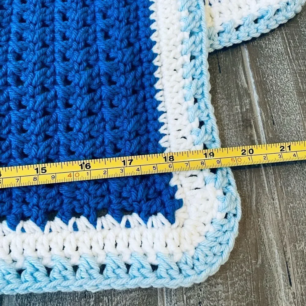 Handmade Crochet Knit Blue Baby Blanket Crib Nursery Tapestry